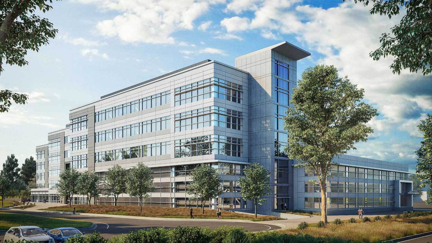 1350 Adams Court north and west side of building and garage, rendering by DES Architects + Planning.